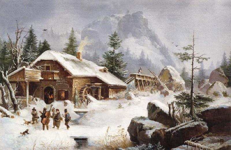 Heinrich Burkel A Village Gathering Norge oil painting art
